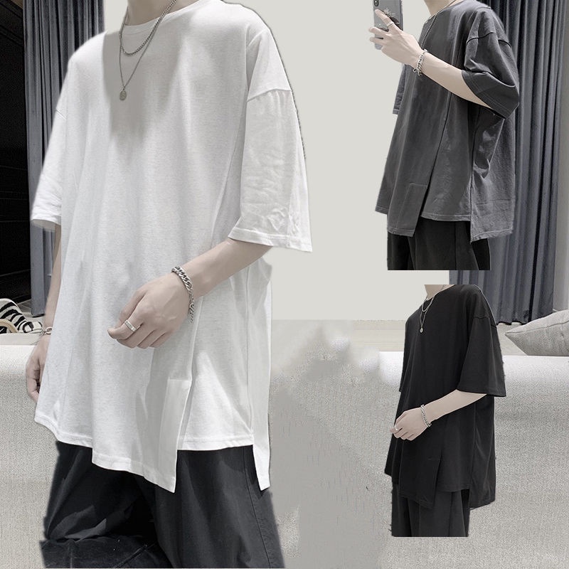 Áo Thun Tay Ngắn Dáng Rộng Xẻ Tà Kiểu Hồng Kông Thời Trang Cho Nam