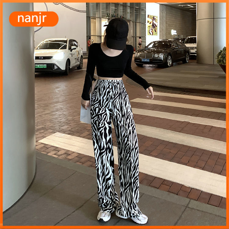 [Code CBS1403B 10% refund up to 30K single coin 200K] Fall fashion zebra print wide leg pants for women