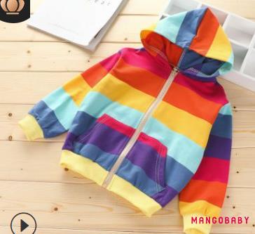 Áo Hoodie Tay Dài Có Túi Họa Tiết Sọc Cầu Vồng Thời Trang Dành Cho Bé Gái