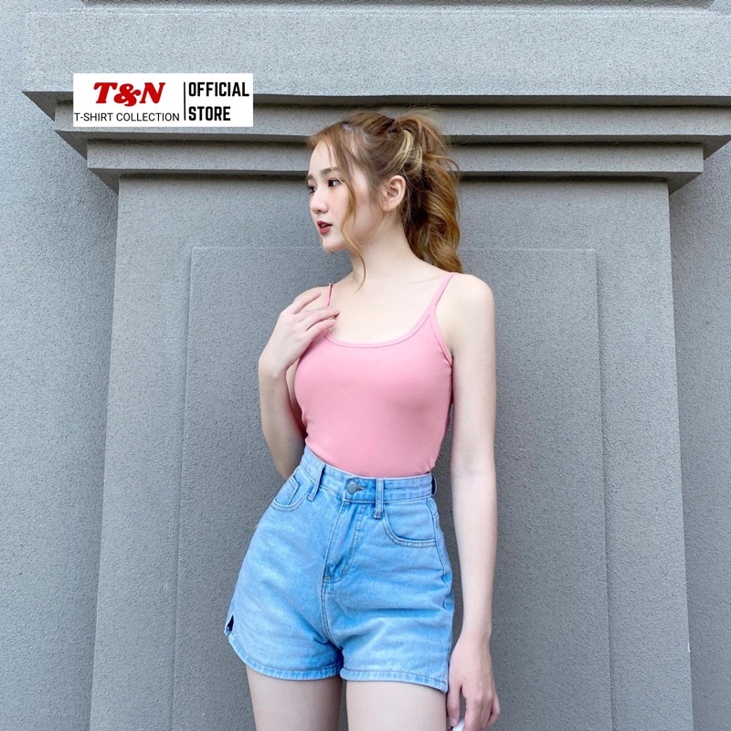 Áo hai dây nữ croptop T&amp;N TSHIRT COLLECTION co dãn ôm body, vải borip cotton 100%, 6 màu trẻ trung năng động A0243