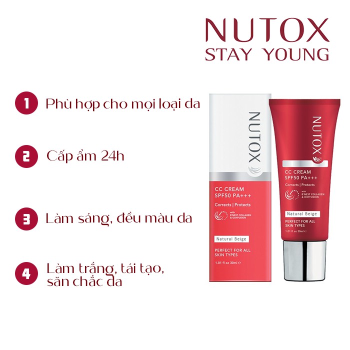 [Quà Tặng] Kem CC Trang Điểm Và Chống Nắng Nutox 8 trong 1 SPF50PA++ - Light Beige (Sáng) 30ml - HSD 01.2022