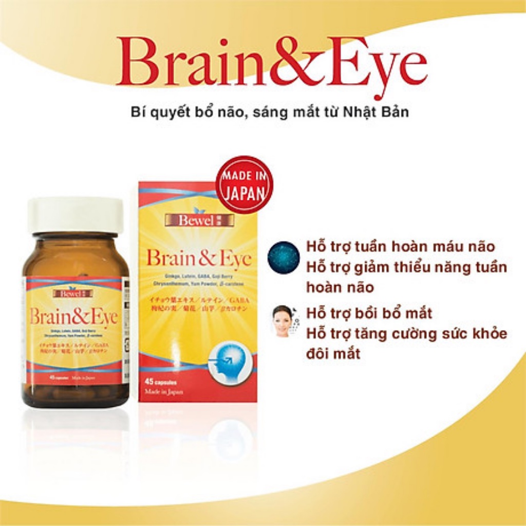 Viên Uống Bổ Não &amp; Mắt Waki Bewel Brain &amp; Eye Giúp Tăng Cường Tuần Hoàn Não &amp; Sức Khỏe Mắt (Hộp 45 Viên)
