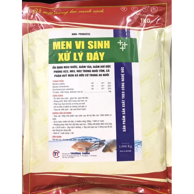 Men vi sinh xử lý đáy ao hồ 1kg. Làm sạch ao hồ nuôi định kỳ, sau các vụ nuôi.