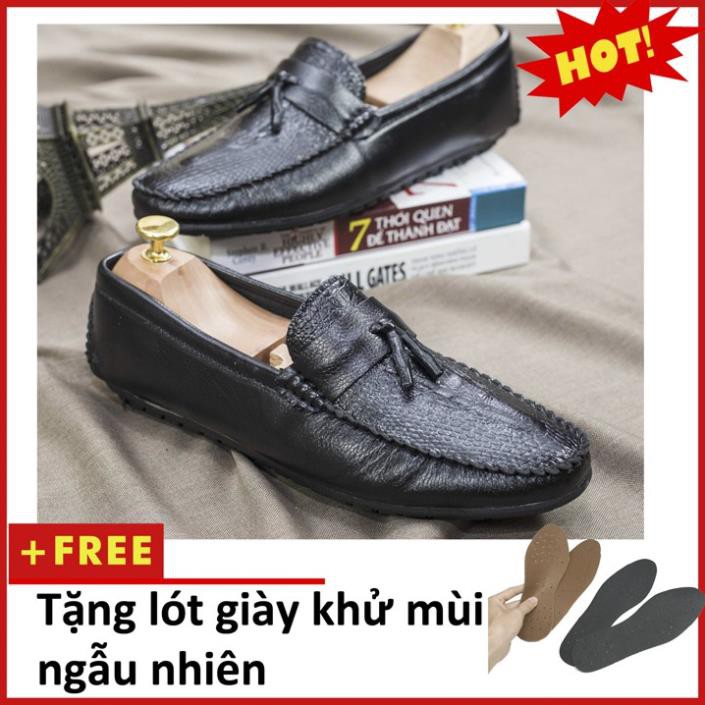 HOT!!! Giày Mọi Nam Đẹp Đế Khâu Có Chuông Vân Cá Sấu Màu Đen Sang Trọng - M117 (L) TKS31