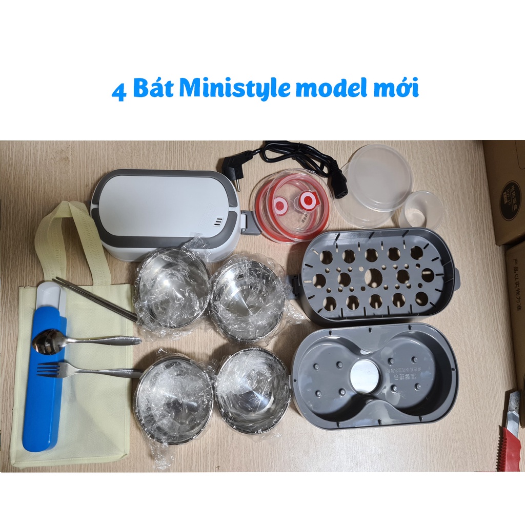 Hộp cơm cắm điện văn phòng 2 tầng 4 ruột inox có chức năng giữ nhiệt, hâm nóng và tự nấu chín thức ăn đa năng