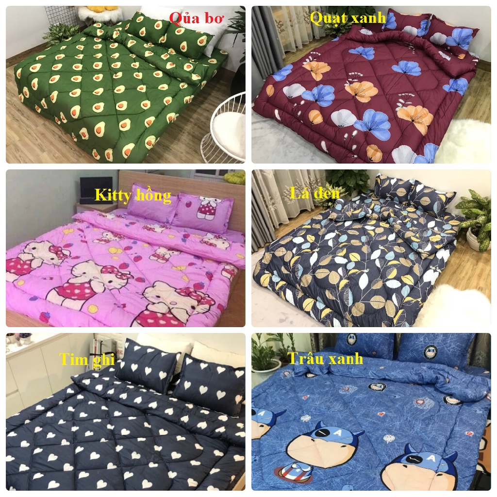 [GIÁ HỦY DIỆT] Bộ Chăn Phao 5 Món Ga Gối Poly Cotton Chăn Bông Loại Dày