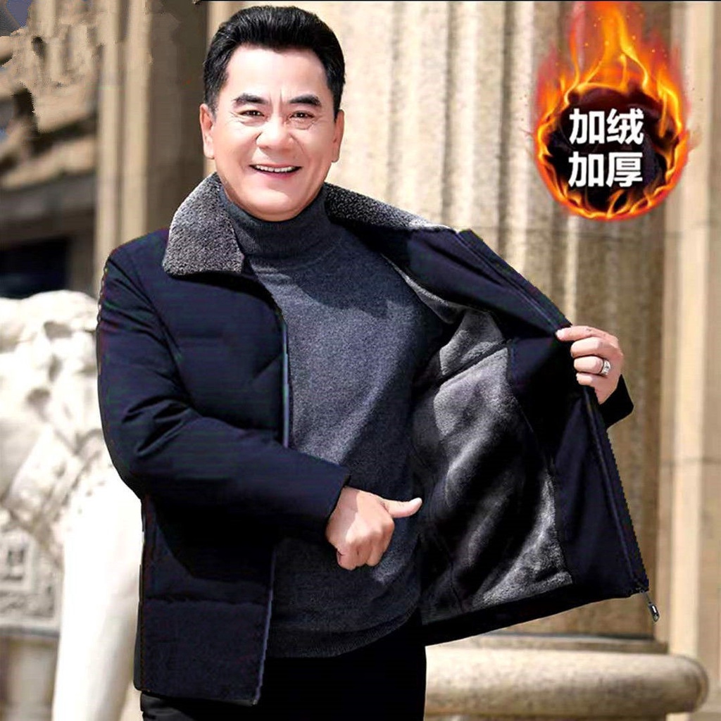 Áo khoác cotton lót nhung dày dặn thời trang dành cho đàn ông trung niên