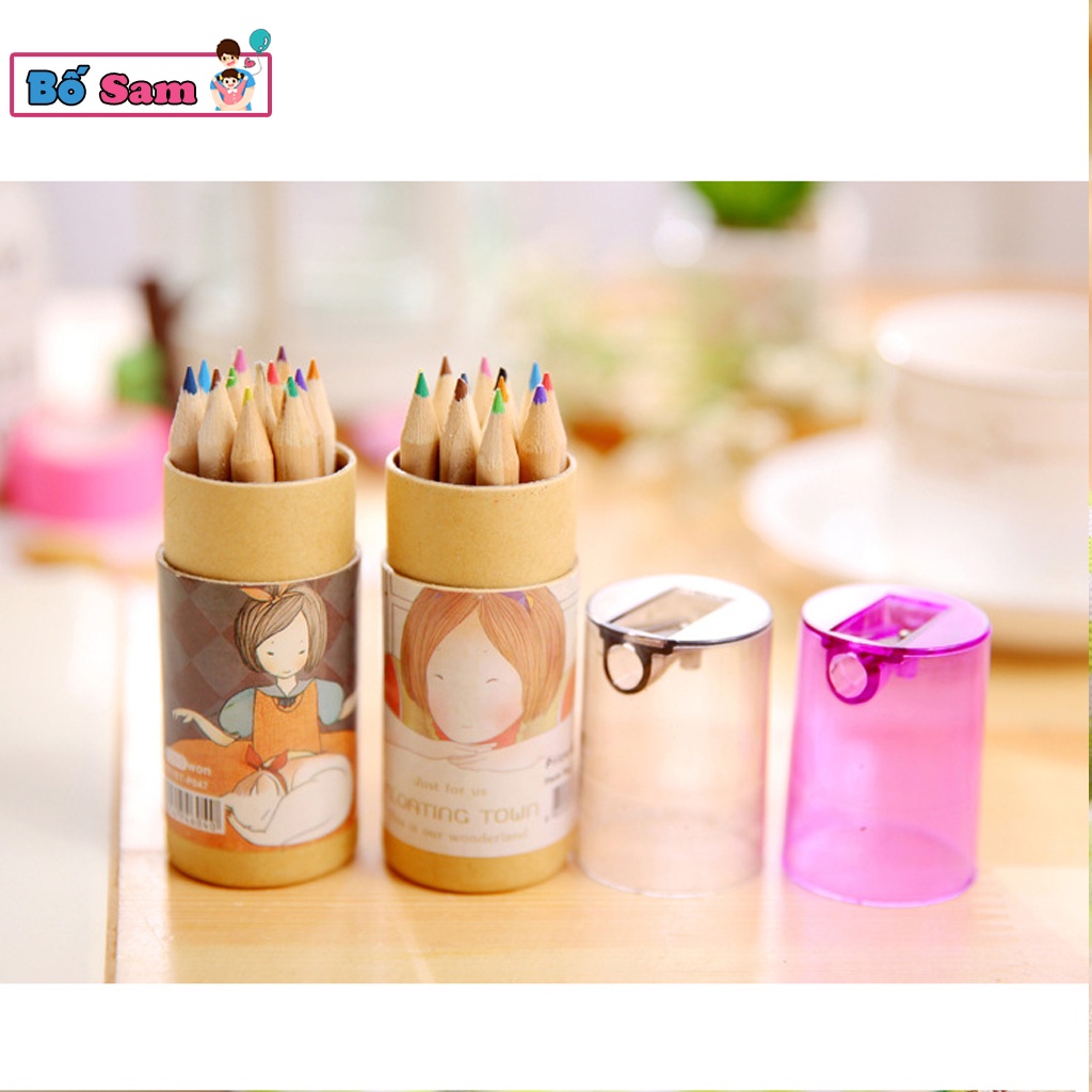 Hộp bút chì 12 màu kèm gọt bút đồ dùng học tập dễ thương thân thiện môi trường Shop Bố Sam