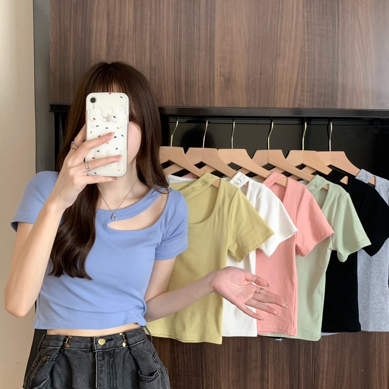 COZOK Áo Thun Tay Ngắn Dáng Ôm Kiểu Hàn Quốc Quyến Rũ