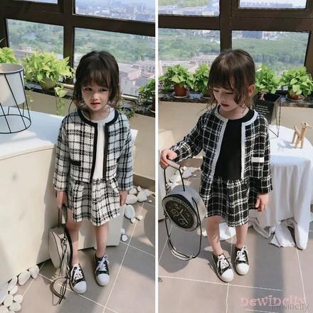 Bộ đầm + áo khoác dài tay kẻ sọc thời trang mùa thu cho bé gái