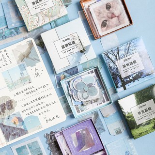 Hộp 80 chiếc sticker phong cảnh cuộc sống nhẹ nhàng theo tone màu vintage trang trí sổ bullet journal