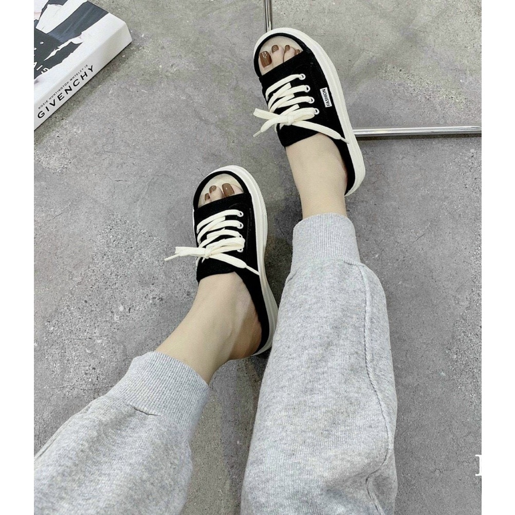 Dép sục nữ hở mũi hai màu cơ bản đen và caro chuẩn size 35-39