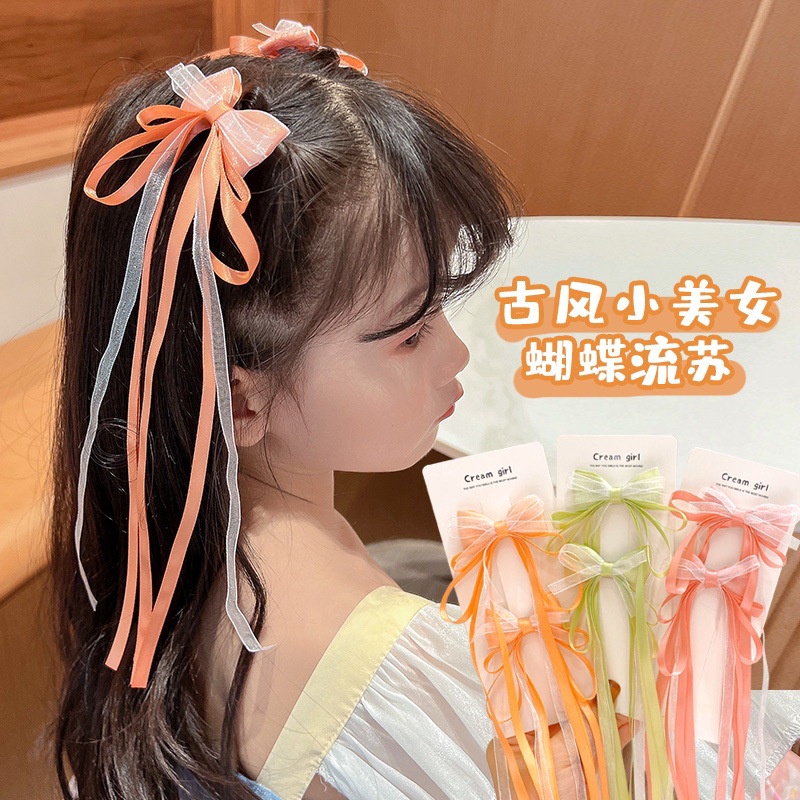 Set 2 Kẹp Tóc Nơ Tua Rua Dễ Thương Cho Bé Gái