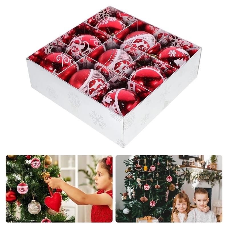 Set 9 quả châu trang trí cây thông noel nhiều màu sắc 6cm