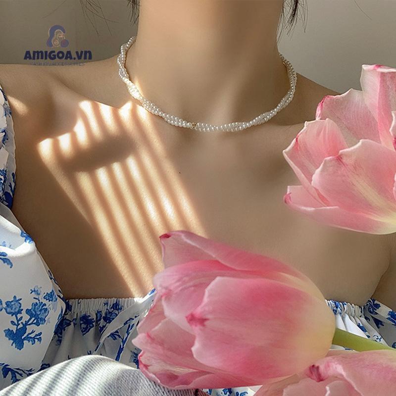 ✨✨Dây Chuyền Nữ  Vòng Cổ Xoắn Hai Lớp Ngọc Trai Giả Thanh Lịch Phong Cách Hàn Quốc