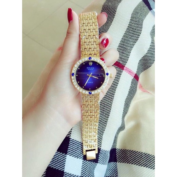 Đồng hồ nữ Rolex dây kim loại đính đá sang chảnh máy pin size 33mm