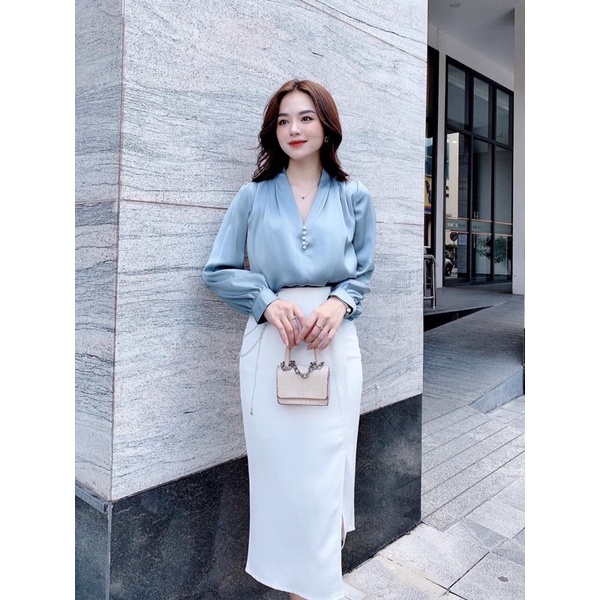 ⚡️CÚC NGỌC⚡️Áo sơ mi lua dài tay 3 màu cúc ngọc dọc thân
