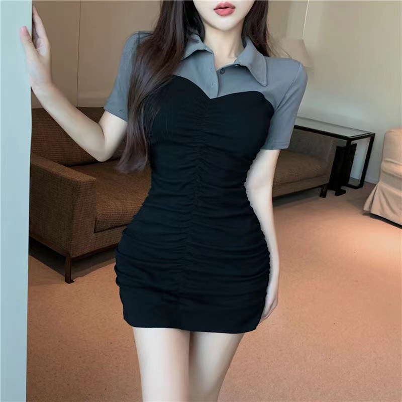 Váy liền thân bodysuit ôm body gợi cảm cổ áo chữ V phong cách công sở cho dân văn phòng
