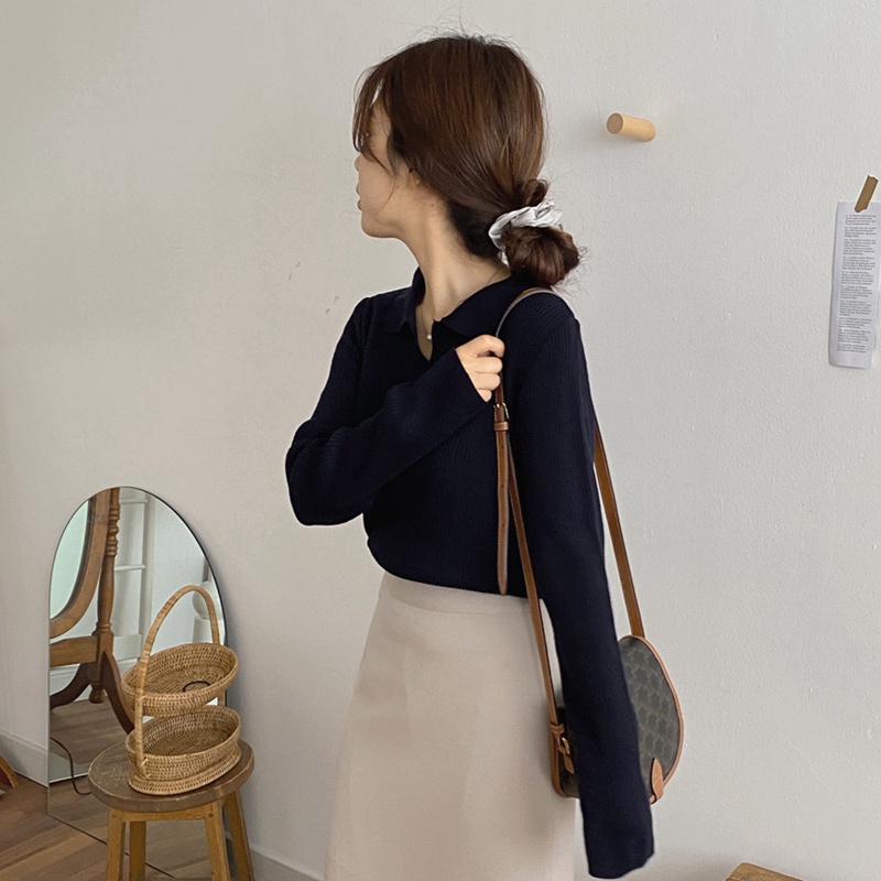 NUZIRO  Áo sweater  dệt kim màu trơn thời trang Hàn Quốc