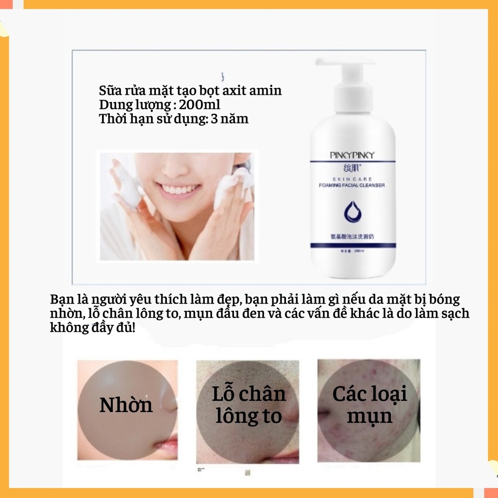Sữa Rửa Mặt Amino Acid Sữa Rửa Mặt Tạo Bọt PinkyPinky Dưỡng Trắng Sạch Mụn Dành Cho Da Khô, Da Dầu Và Nhạy Cảm Chai 200m