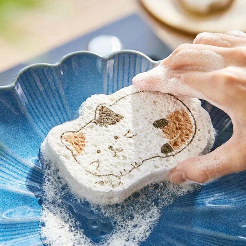 Miếng rửa chén bột gỗ dạng nén hoạt hình tiện dụng