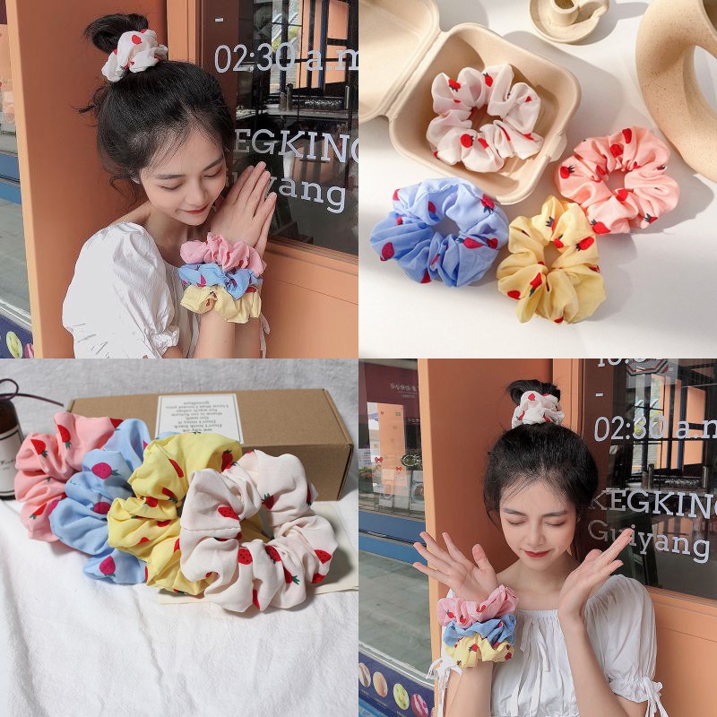 Dây Cột Tóc Họa Tiết Quả Dâu Xinh Xắn Phong Cách Hàn Quốc