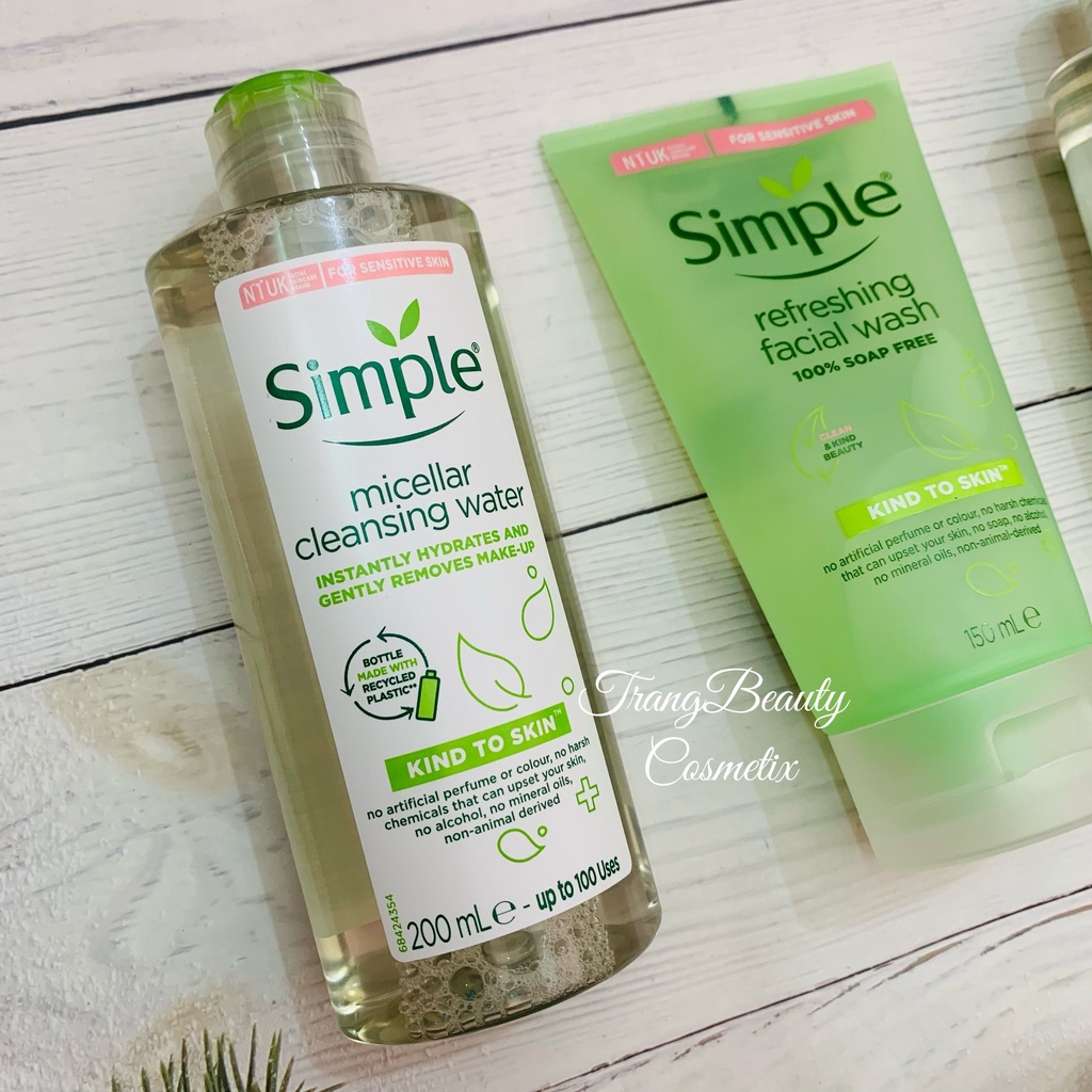 Combo Simple SkinCare cơ bản Tẩy trang + Sữa rửa mặt + Nước hoa hồng