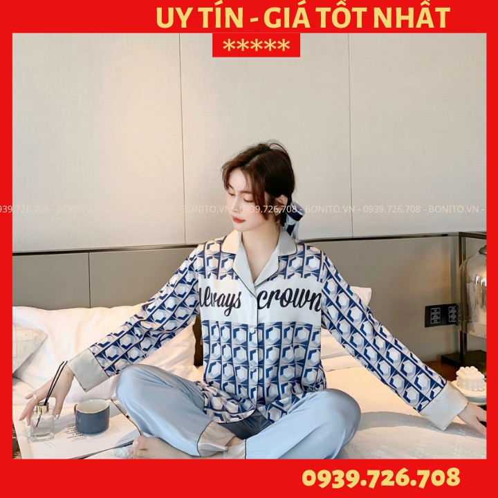 Đồ bộ mặc nhà cao cấp- Bộ đồ ngủ pijama lụa quần dài tay dài cao cấp chất lụa mát rượi hàng đẹp cao cấp