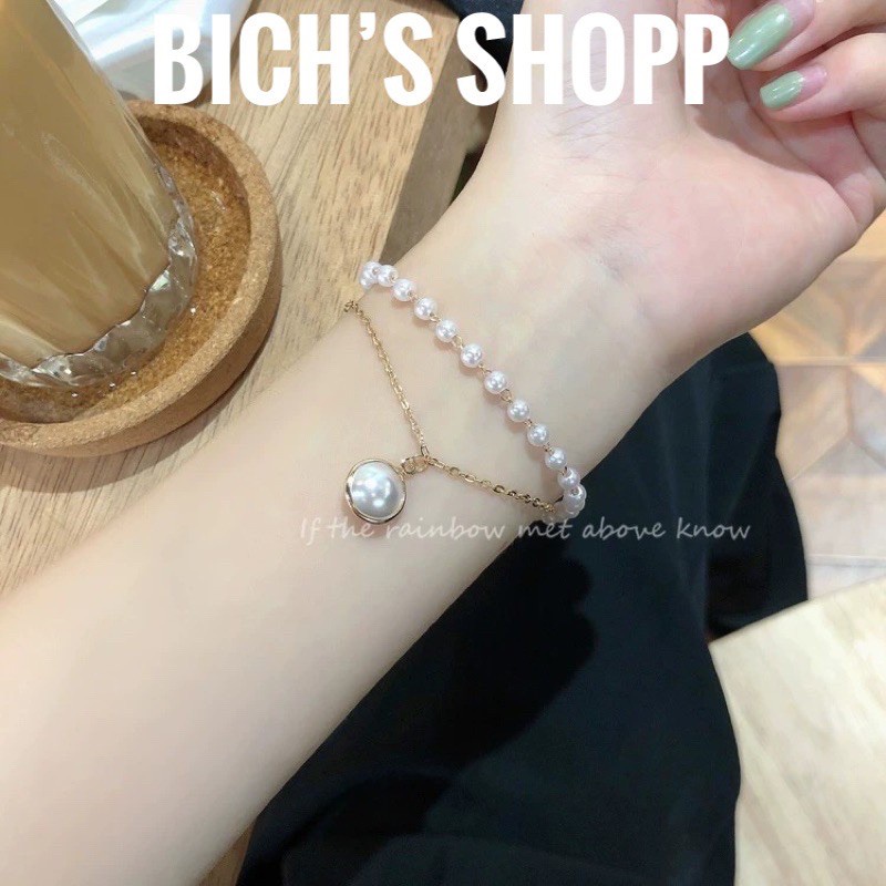Lắc tay nữ vòng đeo tay đính hạt ngọc thiết kế đơn giản phong cách Hàn Quốc