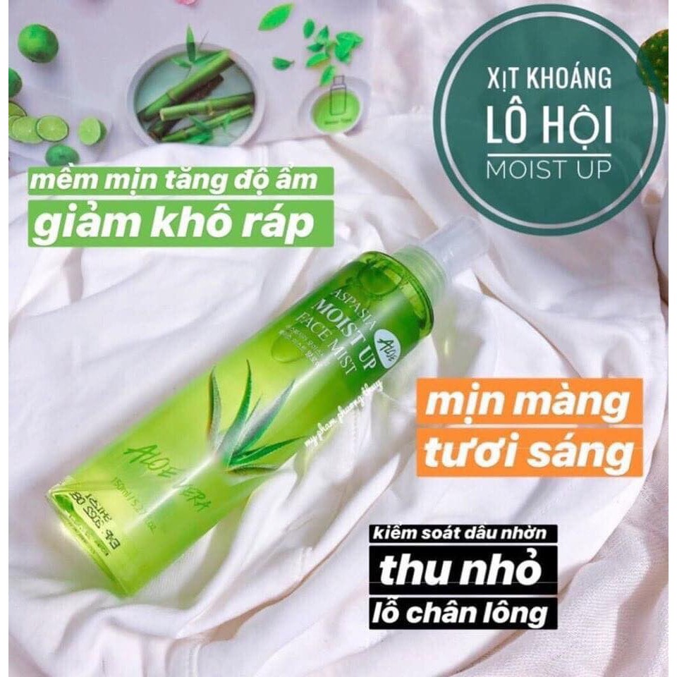 Xịt khoáng lô hội Aspasia Moist Up Face Mist Hàn Quốc 150ml khoáng nha đam dưỡng trắng da chính hãng | BigBuy360 - bigbuy360.vn