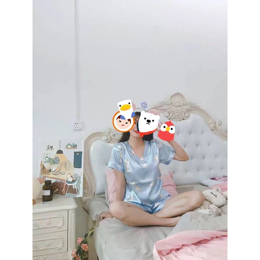 Đồ ngủ lụa nữ ngắn tay Hàn Quốc dễ thương phù hợp với mùa hè | BigBuy360 - bigbuy360.vn
