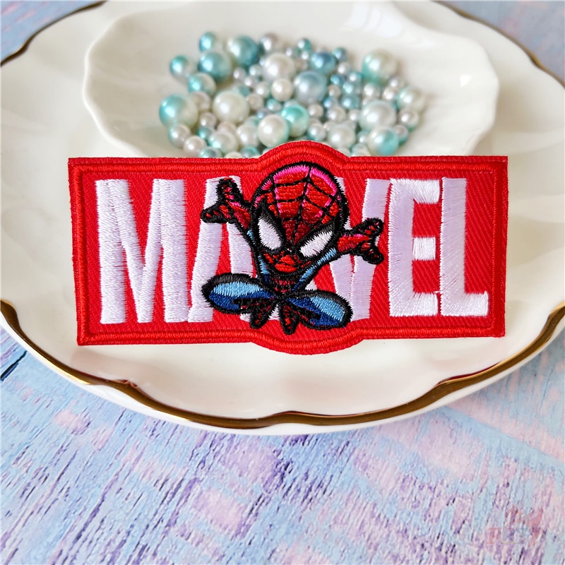 Miếng vá dán ủi thêu hình Đội Trưởng Mỹ/ Người Sắt/ Hulk/ Người Nhện hoạt hình Marvel tự trang trí quần áo/túi xách