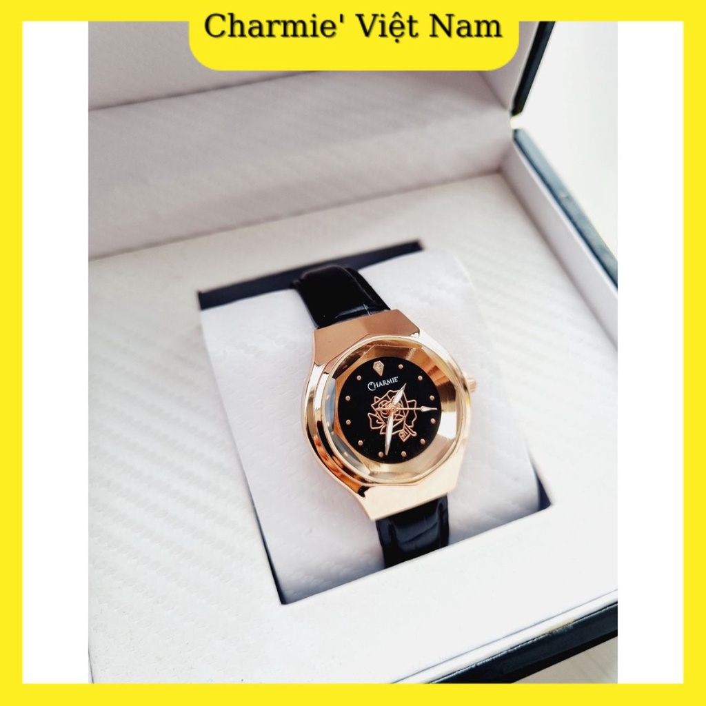 Đồng Hồ Nữ Dây Da Thương Hiệu Charmie' CDHD01D-D Màu Đen
