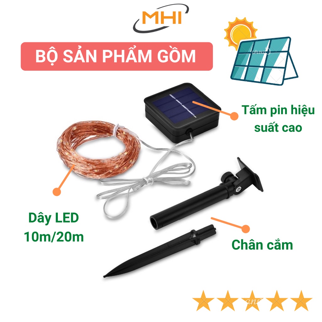 Dây Đèn LED Đom Đóm Năng Lượng Mặt Trời MHI 100 - 200 Bóng,Chống Nước Trang Trí Ban Công, Sân Vườn, Cây cảnh
