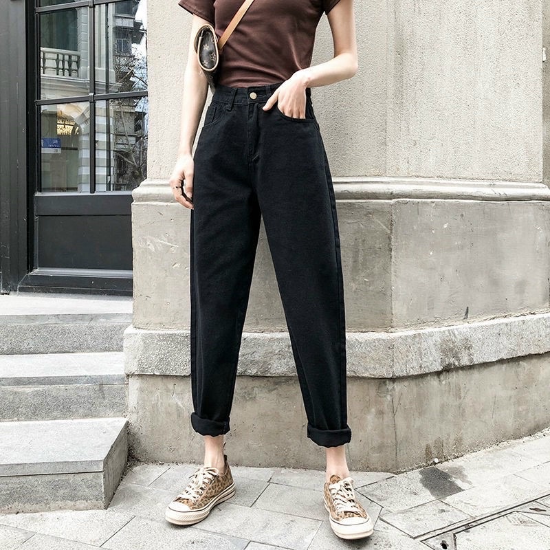 quần jeans baggy nữ đen trơn