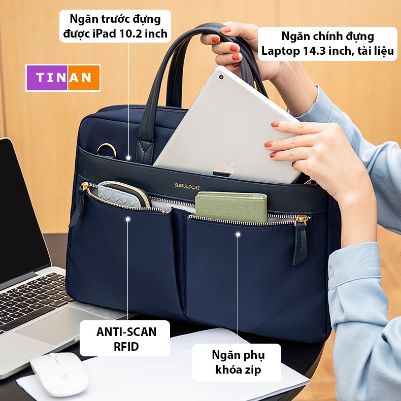 [Anti-scan RFID] Túi Xách Đựng Laptop, Macbook Cao Cấp 14.3 Inch, Có Quai Đeo Tiện Lợi