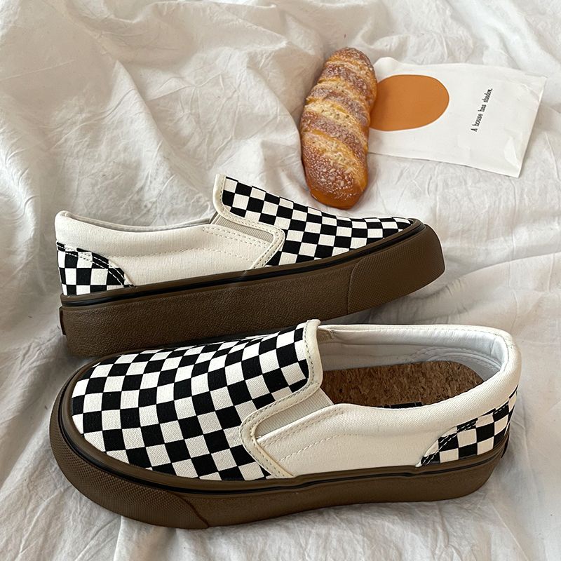 Giày slip on caro đế dày 4cm, có ảnh thật