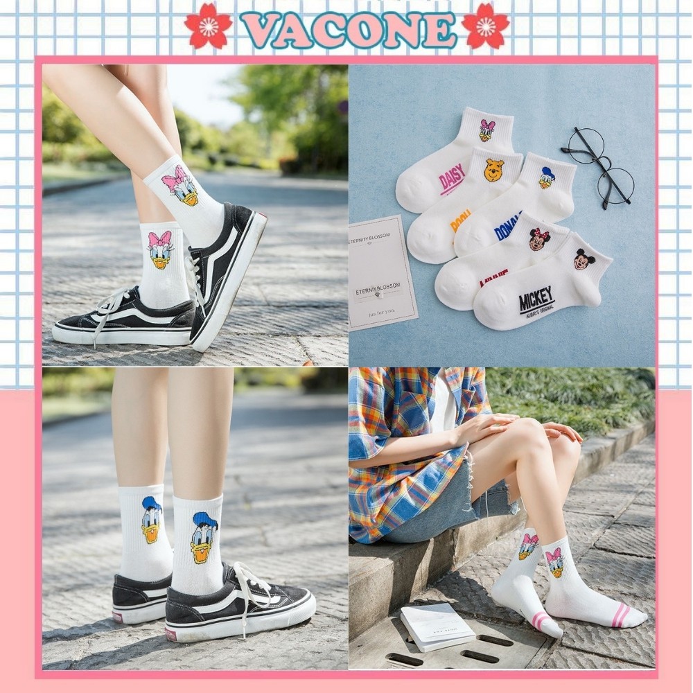 Tất cổ cao Vacone tất cute họa tiết hình nhân vật hoạt hình Mickey, Donald, Minnie... cực đẹp TN74
