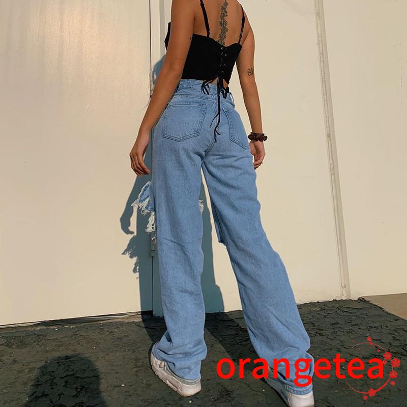 Quần Jeans Rách Lưng Cao Thời Trang Cho Nữ