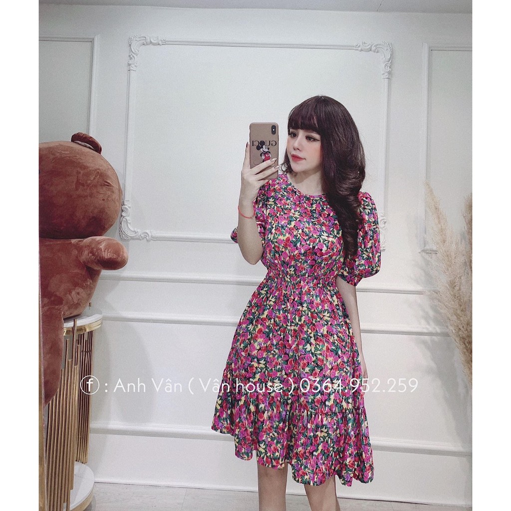 ĐẦM HOA CỔ TRÒN ĐỎ