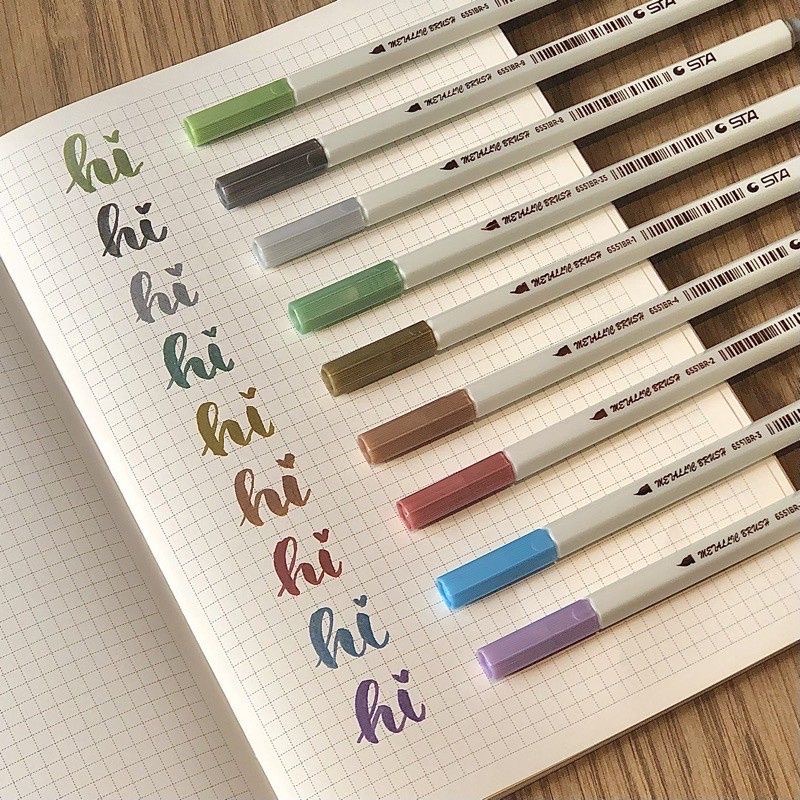 [DA ĐEN] Bộ 10 Bút Brush Metallic STA Calligraphy