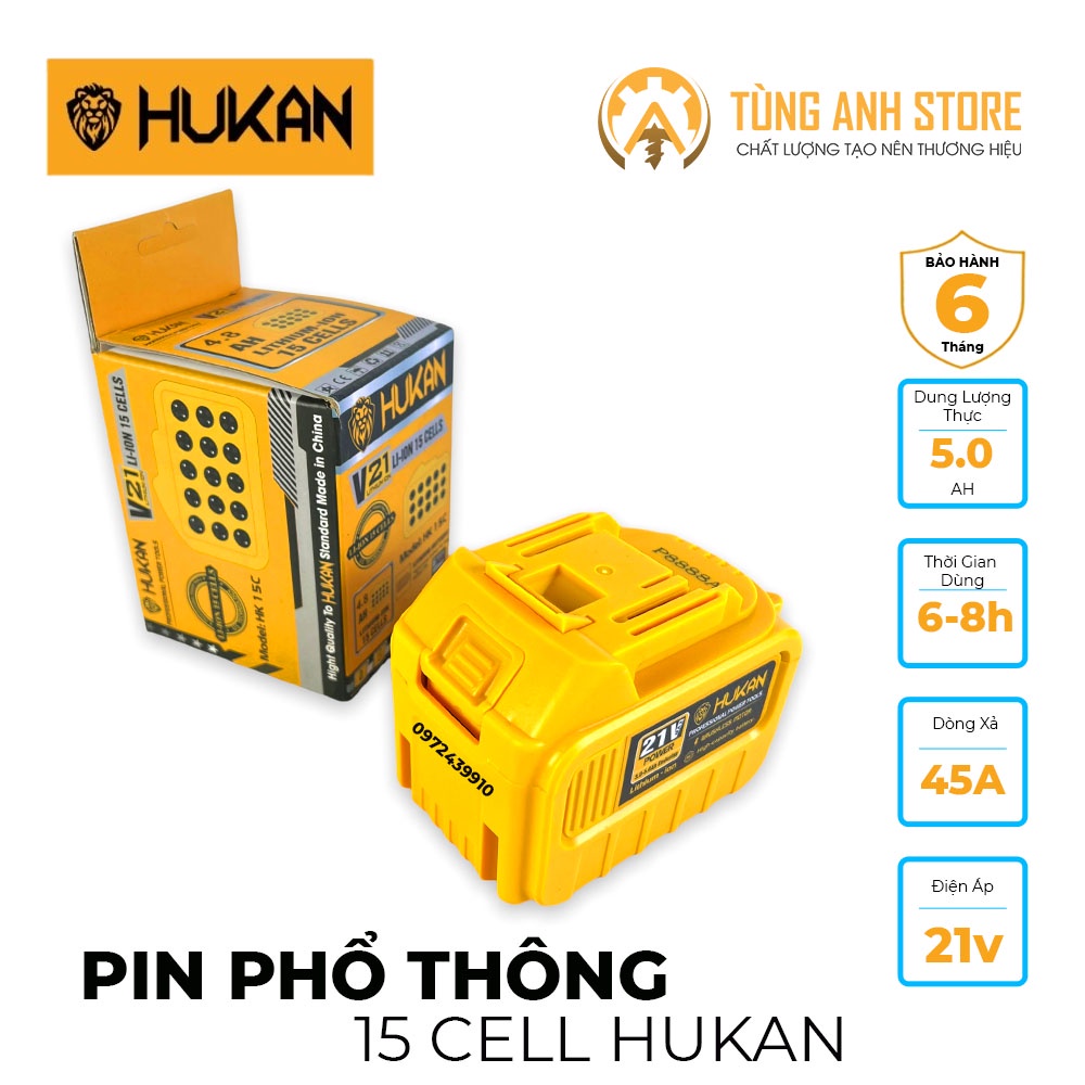 Pin Máy Khoan, Siết Bulong HuKan 15cell chính hãng.