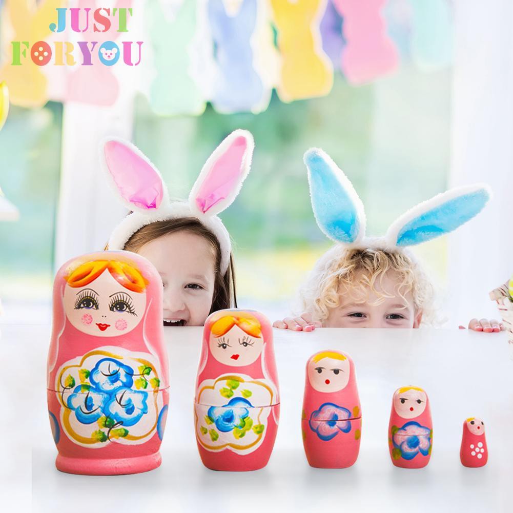 Bộ 5 Búp Bê Nga Matryoshka Bằng Gỗ Vẽ Tay Độc Đáo Dùng Trang Trí