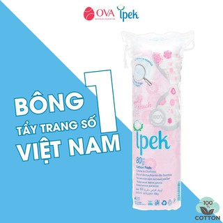 Bông tẩy trang Ipek Klasik Cotton Pads 80 miếng, sợi bông mềm mịn, nhẹ nhàng làm sạch da, không để lại sơ bông trên mặt.