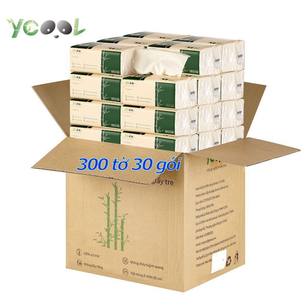 [Mã HC0505 giảm 8% đơn 250K] Giấy ăn giấy gấu trúc khăn giấy tre nhãn hiệu YCOOL thùng 30 gói