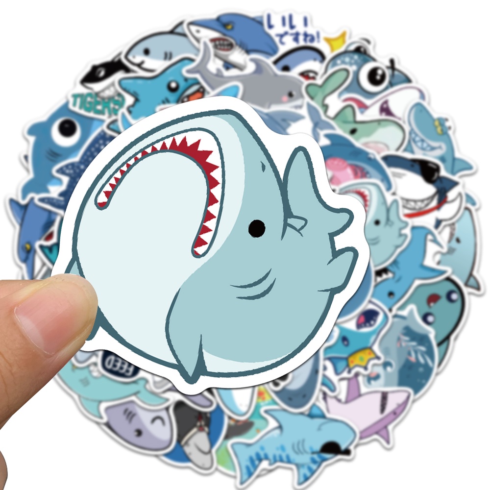 Set 10/30/50 Nhãn Dán Họa Tiết Cá Mập Dễ Thương Dùng Trang Trí Đa Năng