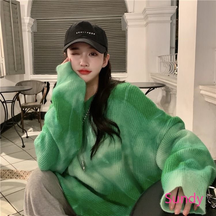 Áo Sweater Tay Dài Nhuộm Màu Thời Trang Thu Đông Cho Nữ Có Size Lớn