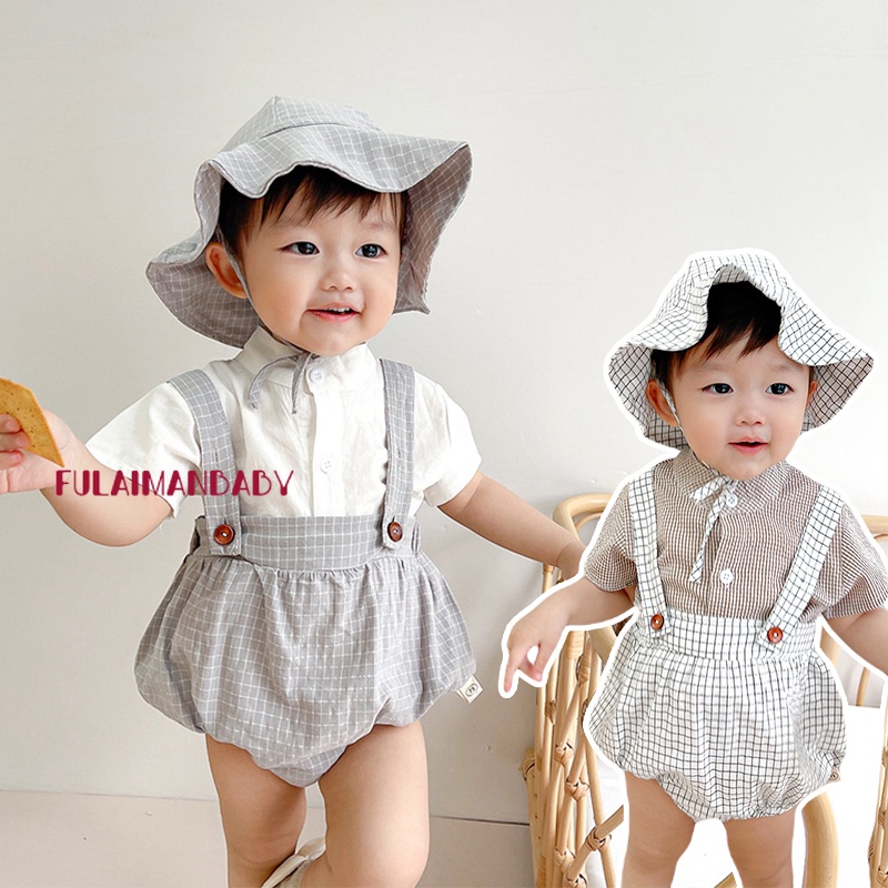 Bộ Áo Sơ Mi Ngắn Tay + Quần Short + Mũ Thời Trang Mùa Hè Cho Bé Trai