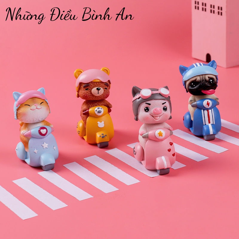 Tượng thú cưng đi xe cổ lắc trang trí nhà cửa, bàn làm việc, ô tô KÈM MIẾNG DÁN ĐẾ 💕FREESHIP 50k💕 Những Điều Bình An
