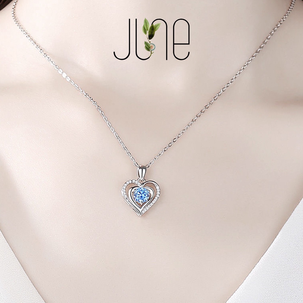 Dây chuyền nữ bạc s925 mặt trái tim đính đá sang trọng thời trang Hàn Quốc June accessories
